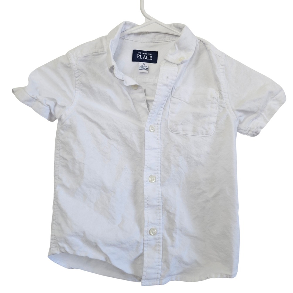 The Childrens Place Boys White Short Sleeve Button Down Shirt Size 3T